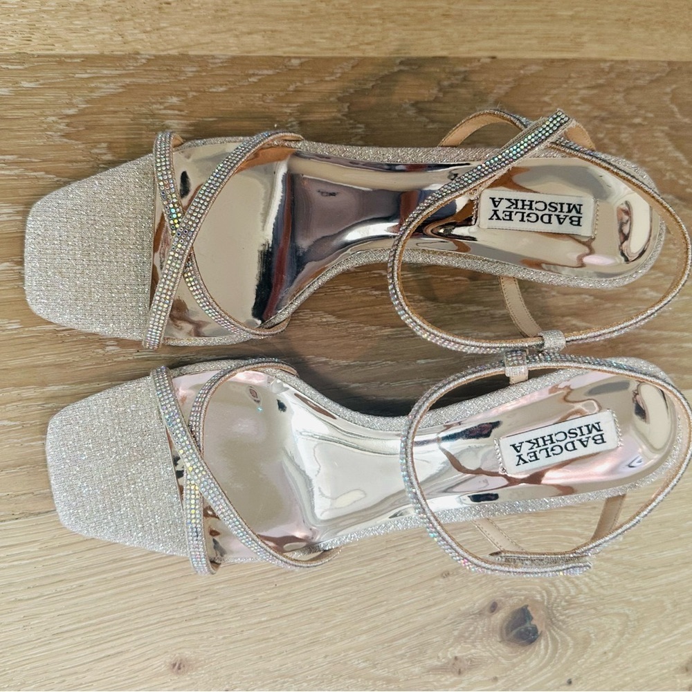 Badgley Mischka Gold Embellished Wedge Evening Shoes - Size 11
